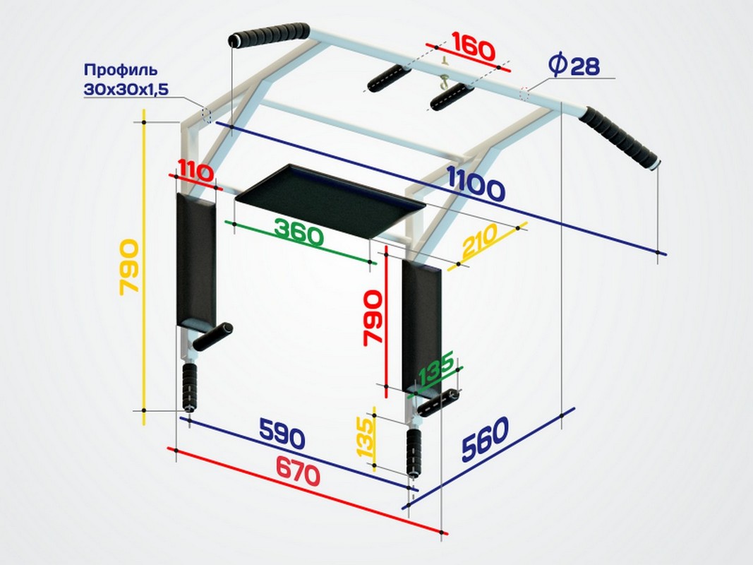 Турник настенный 3 в 1 Spektr Sport SP T3 Стоун, белый 1067_800