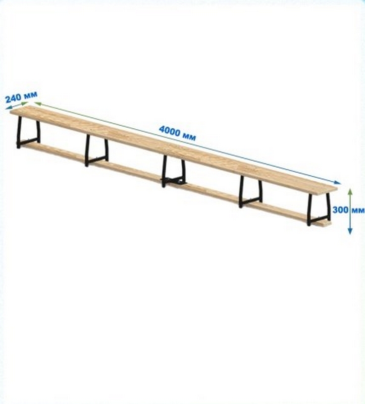 Скамейка гимнастическая 4000мм (щит.сосна) ножки метал Dinamika 723_800