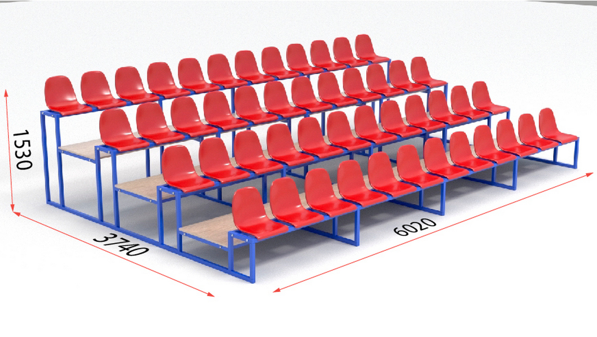 Трибуна с пластиковыми сидениями четырехрядная Glav 20.007 1200_677